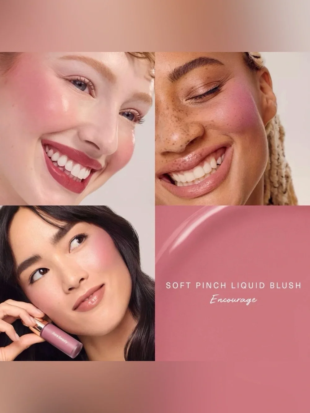 Rare Beauty Soft Pinch Liquid Blush shade Encourage Dewy soft neutral pink